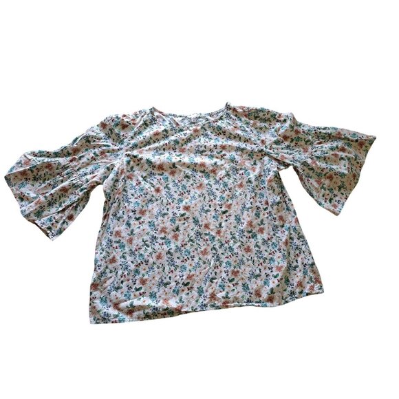 Floral Bell Sleeve Top Time & Tru XL Cotton Lightweight Women Summer Natural - Picture 1 of 8